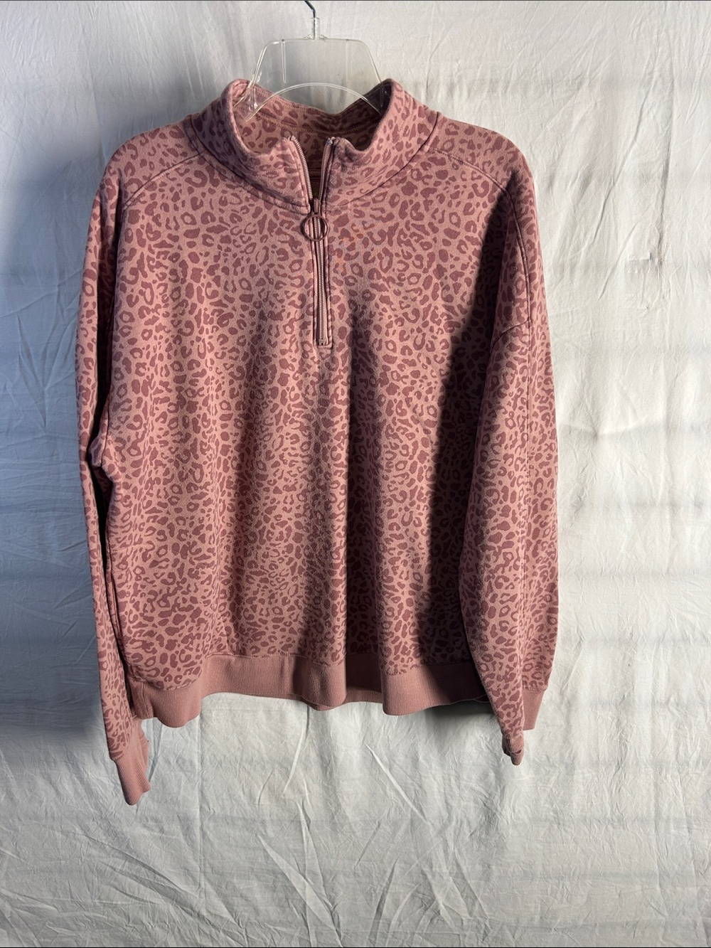 tek gear Mauve Pink Leopard Half-Zip Cowl Sweater